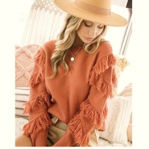 Tassel Sweater. Orange. Sizes S, M, L